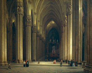 Interiøret i Milano-katedralen (Milano Duomo), av Luigi Bisi (1814-1886)