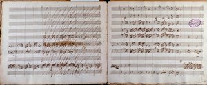 Dobbeltside, signert av forfatteren av partituret til konserten for cello og orkester i E flat av Luigi Boccherini av Luigi Boccherini