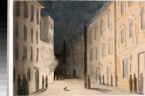 Perspektiv av Strada Nuovissima i Genova (Akvarell, ca. 1825) av Luigi Garibbo