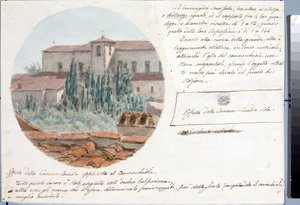 Teleskopvisning av San Salvatore al monte kirke nær Firenze (Tegning og akvarell, ca 1833) av Luigi Garibbo