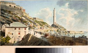 Lanterna, fyret i byen Genova (akvarell, ca 1825)