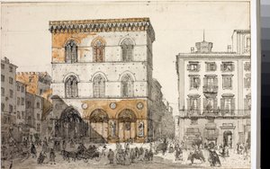 Utsikt over Orsanmichele kirke i Firenze (Akvarell, ca 1820) av Luigi Garibbo