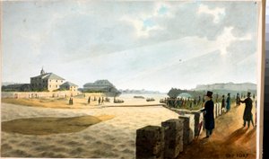 Utsikt over Pila-broen i Genova (akvarell, ca 1825)