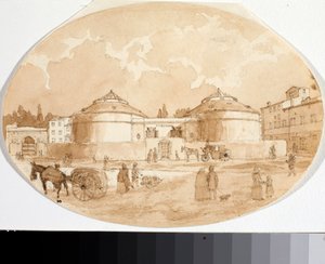 Utsikt over Porta al Prato-plassen i Firenze (blekk og akvarell av Luigi Garibbo