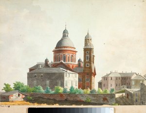 Utsikt over basilikaen Santa Maria Assunta di Carignano i Genova (akvarell av Luigi Garibbo