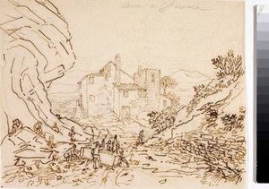 Arbeidere i et steinbrudd i Fiesole, nær Firenze (blekktegning, ca. 1823) av Luigi Garibbo