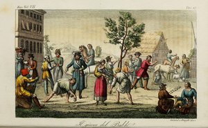 Knokebein. Illustrasjon fra gamle og moderne skikker eller regjeringshistorie av Giulio Ferrario, 1831