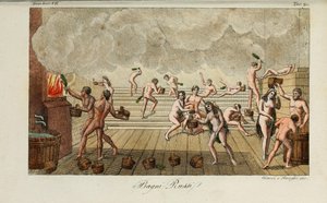 Russisk bad. Illustrasjon fra eldgamle og moderne skikker eller regjeringshistorie ... av Giulio Ferrario, 1831
