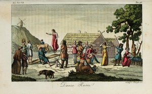 Russisk dans. Illustrasjon fra gamle og moderne skikker eller regjeringshistorie av Giulio Ferrario, 1831