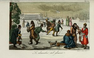 Skøytebane. Illustrasjon fra gamle og moderne skikker eller regjeringshistorie av Giulio Ferrario, 1831