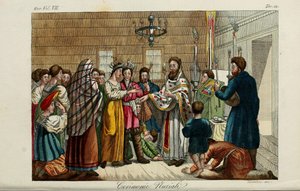 Forlovelsen. Illustrasjon fra eldgamle og moderne skikker eller regjeringshistorie ... av Giulio Ferrario, 1831