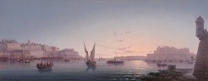 Grand Harbour, Malta, fra Corrodino, 1911 av Luigi Maria Galea