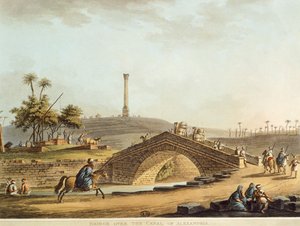 Egypt, bro over Alexandria-kanalen, av Luigi Mayer, gravering