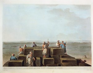 Egypt, toppen av den første pyramiden i Giza, gravering fra "Views" av Luigi Mayer av Luigi Mayer