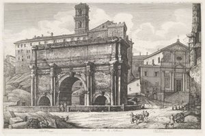 Boog van Septimius Severus i Roma Utsikt over Septimiusbuen (tittel på objekt) av Luigi Rossini