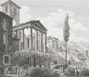 Temple of Hercules at Cora, fra 'The Antiquities of the Contours of Rome', utgitt 1824-26 (se også 205038)