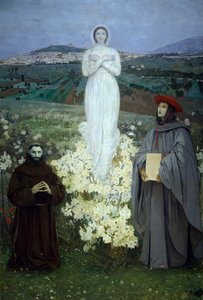 Jomfruens åpenbaring for den hellige Frans av Assisi og Bonaventure, av Luigi Serra (1846-1888). av Luigi Serra