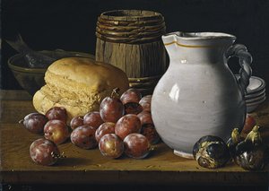 Stilleben med plommer, fiken, brød og mugge, andre halvdel av 1700-tallet