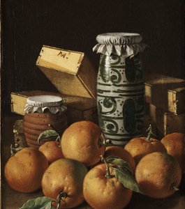 Stilleben med appelsiner, krukker og søtsaker av Luis Egidio Melendez