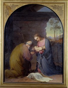 Tilbedelse av Jesus (Jesus og Maria som tilber Jesus) Maleri av Luisa Mussini Piaggio (1830-1865) Dim 109x81 cm Genes, Galleria d