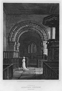 Interiør i Aspatria Church, Cumberland (gravering) av Luke (after) Clennell