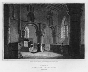 Interiør i Carlisle Cathedral, Cumberland (gravering) av Luke (after) Clennell