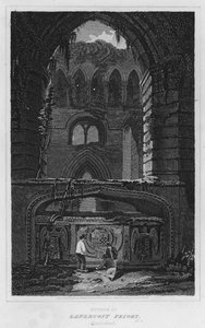 Interiør i Lanercost Priory, Cumberland (gravering) av Luke (after) Clennell