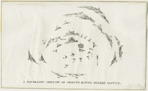 Dudley - Panorama over Dudley Castle-området: litografi, nd [c 1825] (trykk) av Luke Booker