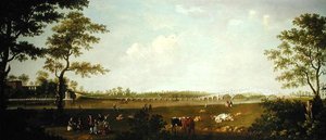 En utsikt over den gamle broen, Walton-on-Thames (olje på lerret)