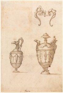 Design for Two Vases and an Ornament recto, midten av 1500-tallet.