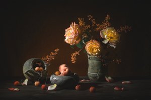 Stemningsfulle roser og frukt av Lydia Jacobs