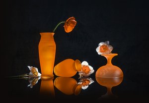 Stilleben med oransje blomster av Lydia Jacobs
