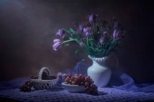 Stilleben med lilla tulipaner av Lydia Jacobs