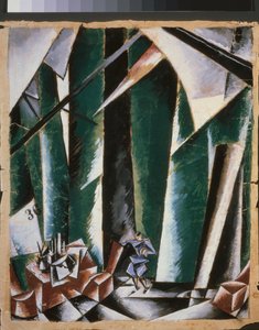 Forberedende dekor til stykket ""kansleren og låsesmeden"". Verk av Lyubov (Lioubov) Sergeyevna Popova (1889-1924), gouache og blekk på papir av Lyubov Sergeevna Popova