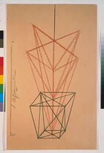 Pelargonier i potte. Skisse til stykket ""Le cocu magnificient"" av Fernand Crommelynck (1886-1970). Verk av Lyubov (Lioubov) Sergeyevna Popova (1889-1924), blyant på papir av Lyubov Sergeevna Popova