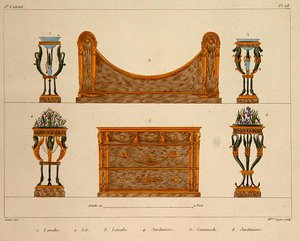 Møbeldesign, gravert av Mme Soyer, plate 28 fra 