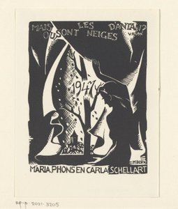 Nyttårsønske for 1947 fra Carla, Mária og Phons Schellart av M. Bosch