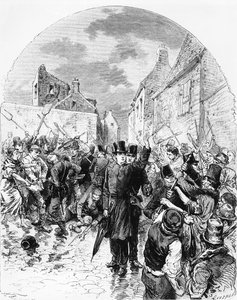 Opptøyer i Irland - En katolsk prest arrestert av politiet i Mullingar blir reddet av folket, fra Le Monde Illustré, 25. juni 1881 av M. Ferdinandus