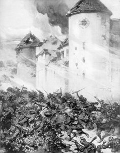 Franskmenn og tyskere kjemper under murene til Chateau de Mondement, Frankrike, 1914. av M. H. W. Koekkok