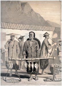 Fiskehandlere, Victoria Street, Hong Kong, Kina, c1860.