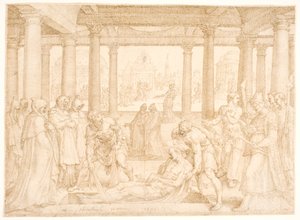 Saint Stephen er gravlagt av Maarten van Heemskerck