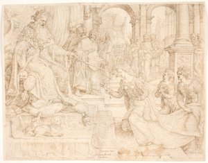 Ester før Ahasverus av Maarten van Heemskerck