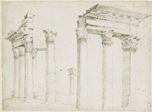 Rester av Minerva-tempelet på Nerva-forumet av Maarten van Heemskerck