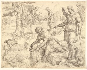 Tobias fanger fisken i elven Tigris av Maarten van Heemskerck