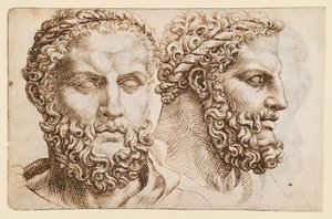 To studier etter hodet av Vatikanets «Herkules» av Maarten van Heemskerck