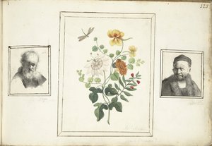 Stilleben med blomster, et hode og en byste av en mann av Machtelt Moninckx