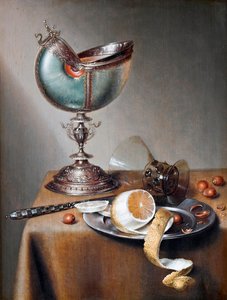 ""Nature morte a la coupe nautile"" (Still-Life with Nautilus Cup) Peinture de Marten Boelema de Stomme (1611-1644) - Olje på tre Dim 50x38 cm Hallwylska Museet, Stockholm