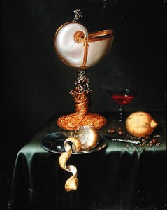 Stilleben med en Nautilus-kopp (olje på panel)