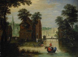 Elvelandskap med flukten til Egypt, 1616 av Maerten Ryckaert