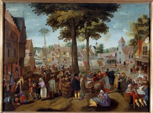 Flemish Fair En fest i en landsby, fulle menn er syke, andre leker, noen sover. maleri av Martin van Cleve (1527-1581) Caen fra 1500-tallet, Museum of Fine Arts